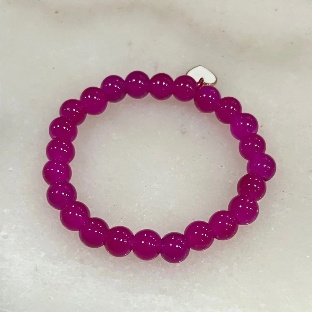 Vibrant Purple Beaded Bracelet with Heart Charm